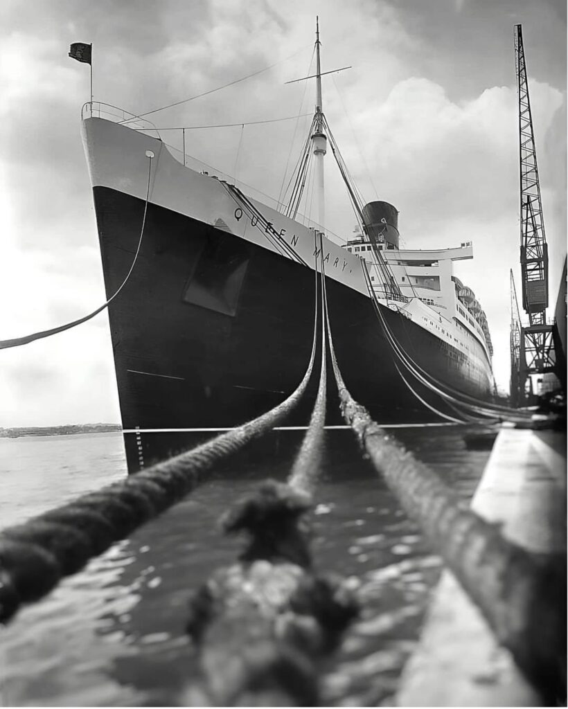 Cunard's Queen Mary at dock.