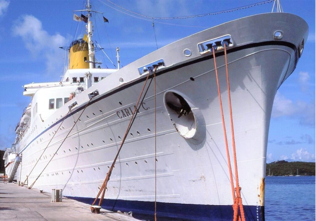 Carla C docked at St. Thomas in April 1983. From the William H. Miller Collection.