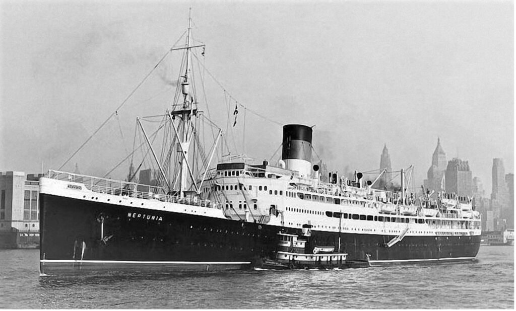 Greek Line's Neptunia in New York harbour. From the William H. Miller collection.