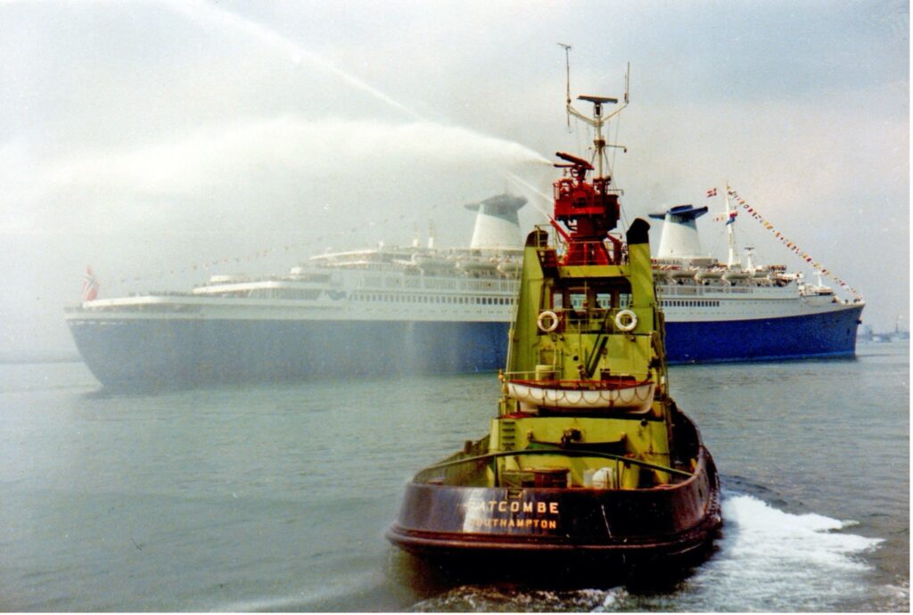 Norway make a maiden call at Southampton, UK, on May 8, 1908. Photo courtesy of Clive Harvey. From the William H. Miller collection.