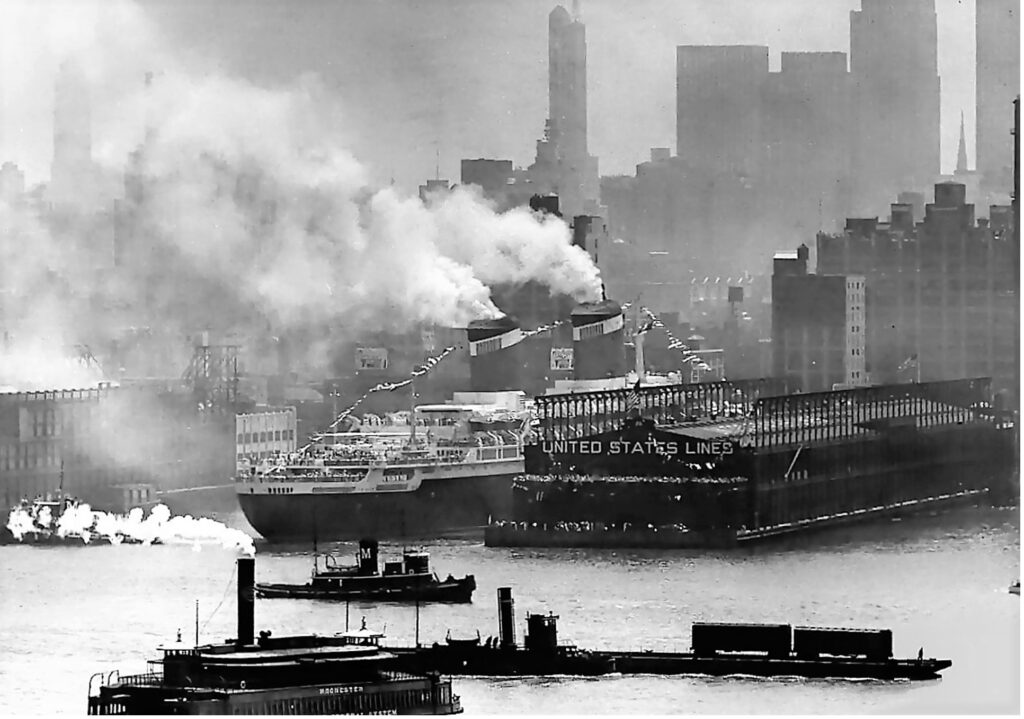 SS United States docked at Pier 86 in Manhattan. From the William H. Miller Collection.