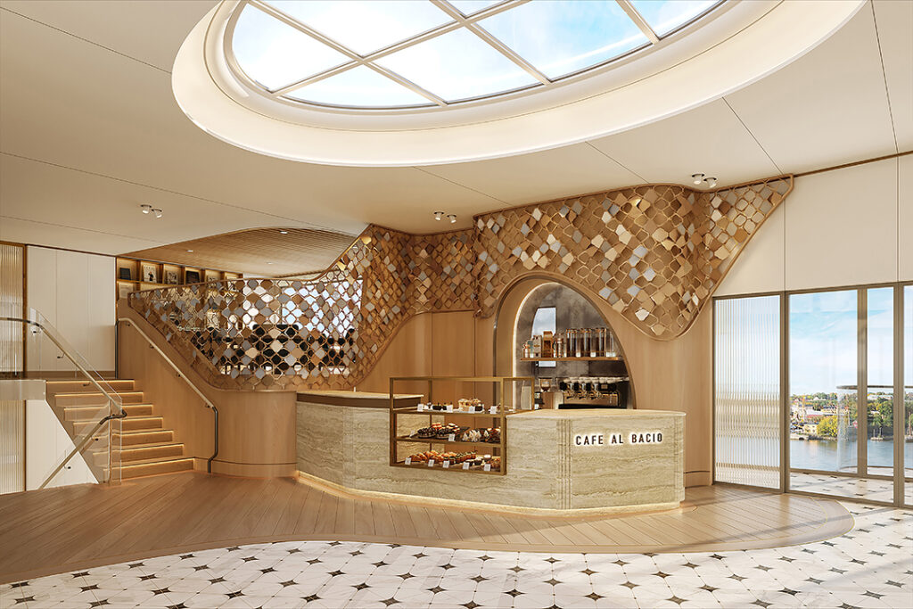 Cafe area rendering on Celebrity River Cruises ship.