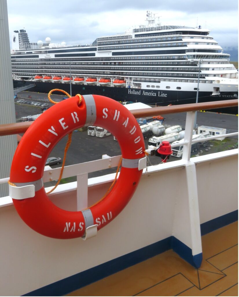 Holland America Lines' Nieuw Statendam in port at Reykjavik, across from Silver Shadow. Photo credit: William H. Miller.