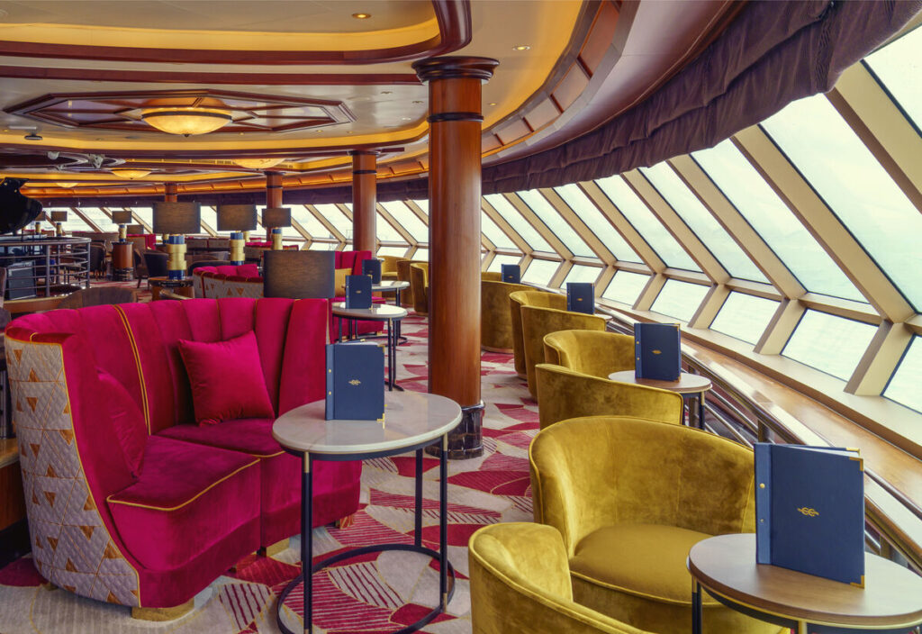 The Commodore Club will be re-conceptualized into the Abbey Road Listening Lounge for Queen Elizabeth's maiden Caribbean season. Photo courtesy of Cunard Line.