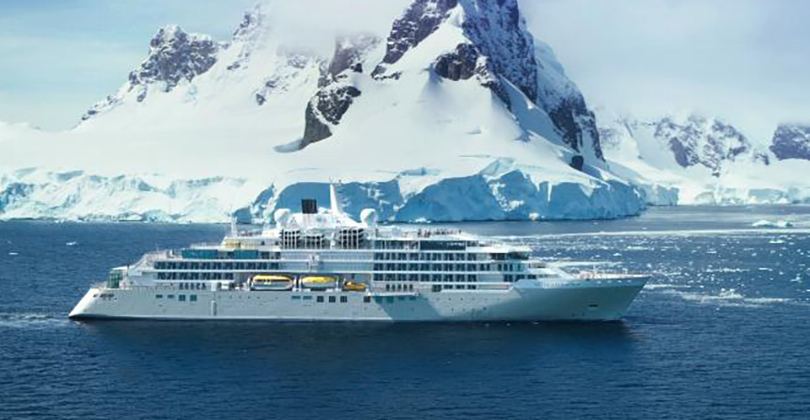 Silver Endeavour in Antarctic waters. Image courtesy of Silversea Cruises.