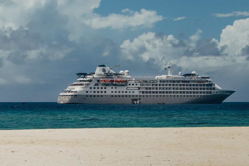 Silver Cloud off the shores of the Solomon Islands. Image courtesy of Silversea Cruises.