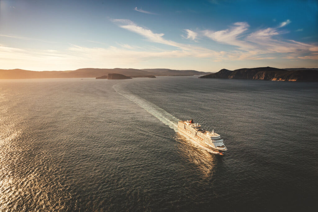 Queen Elizabeth cruises along the coast of Tasmania. Photo courtesy of Cunard Line.