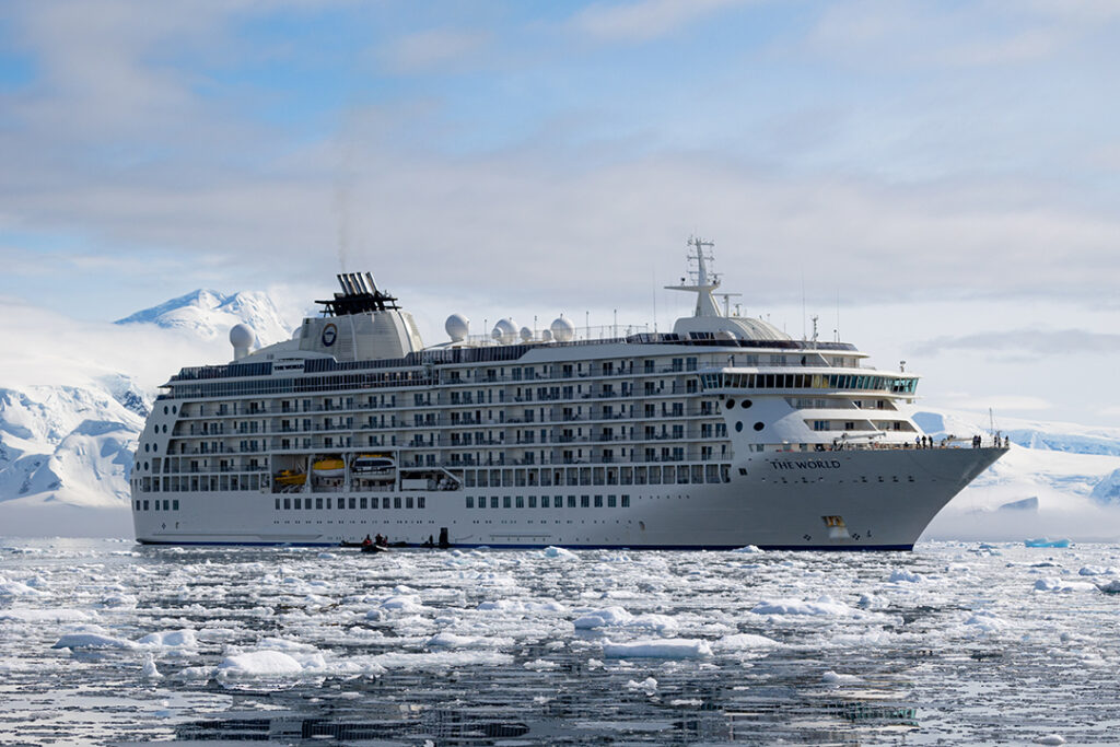 The World in icy waters. Image courtesy of The World Residences at Sea.