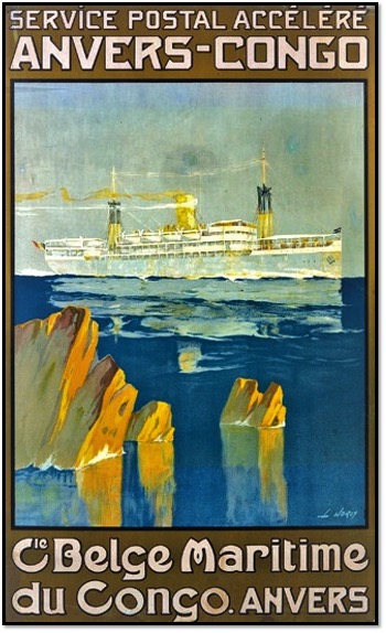 Vintage poster art from Compagnie Maritime Belge promotes Belgian Line’s services to Africa, South America, and the Congo. From the William H. Miller collection.