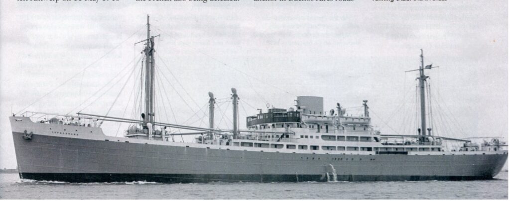 The Belgian Line’s Copacabana, one of three combo passenger-cargo ships built for South American service in the late 1930s. From the William H. Miller collection.