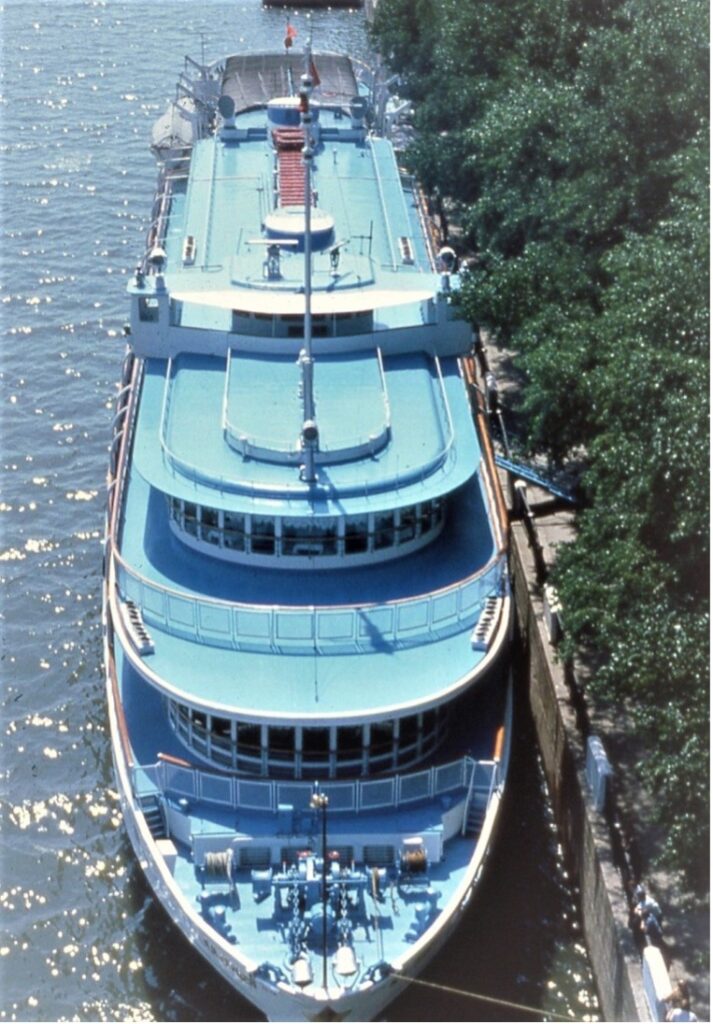 The Danube Princess rests alongside the riverbank. From the William H. Miller collection.