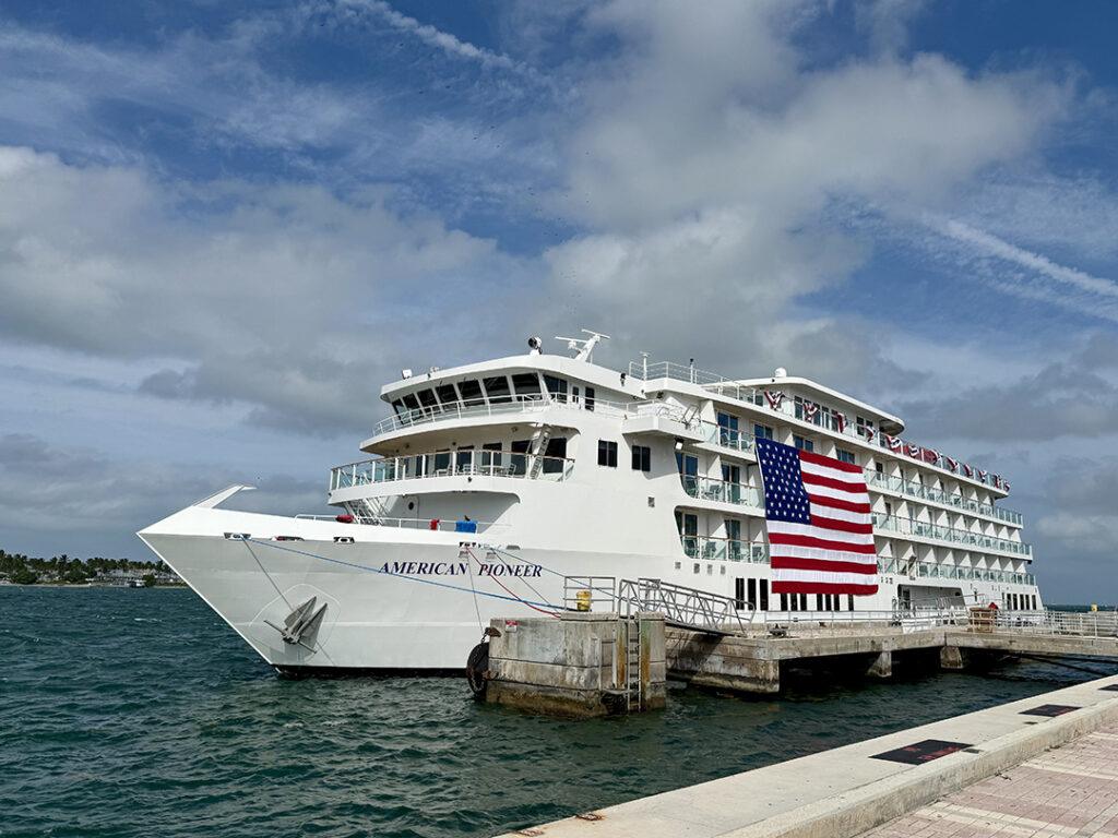 American Cruise Lines’ American Pioneer docked at Mallory Square in Key West on Monday for its official christening ceremony. Photo credit: CruiseNewsj.