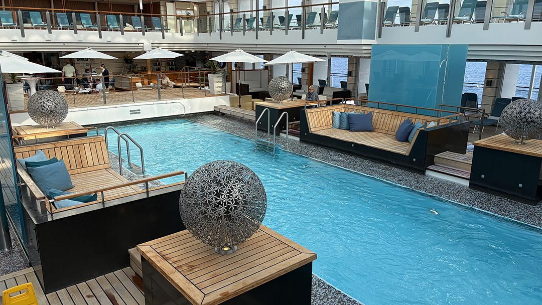 Europa 2’s main pool deck combines modern design with multiple lounge and sunbathing areas. Photo: Judi Cuervo