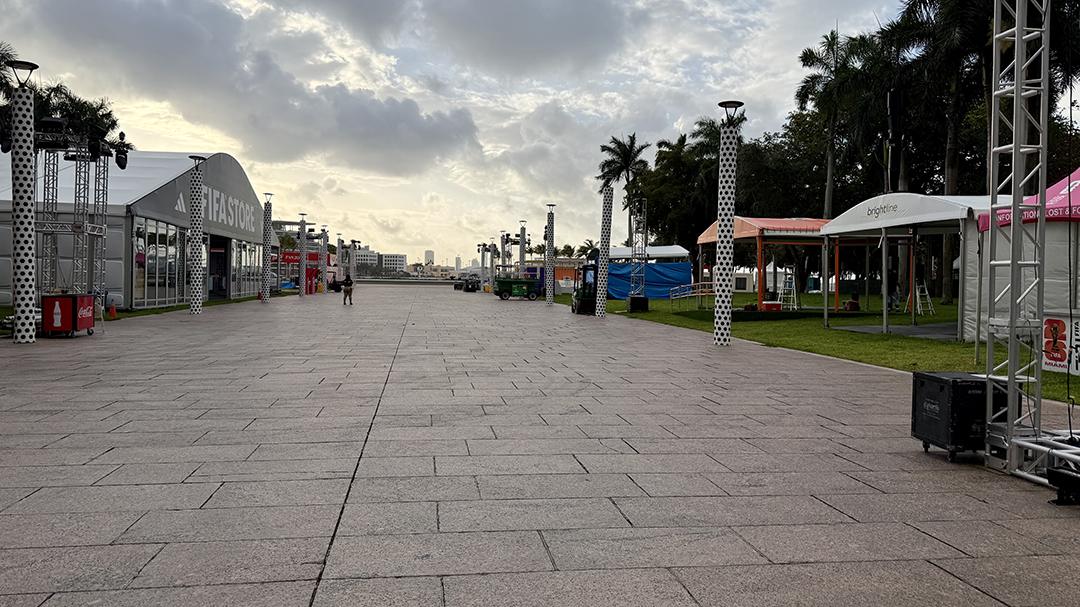 FIFA Fan Festival grounds at Bayfront Park in downtown Miami are being transformed ahead of the 2026 FIFA World Cup. Credit: H. Liu.