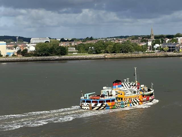 Liverpool's iconic "Dazzle" ferry was designed by Sir Peter Blake who also designed the cover of the Beatles' Sgt. Pepper's Lonely Hearts Club Band album. Photo: Judi Cuervo