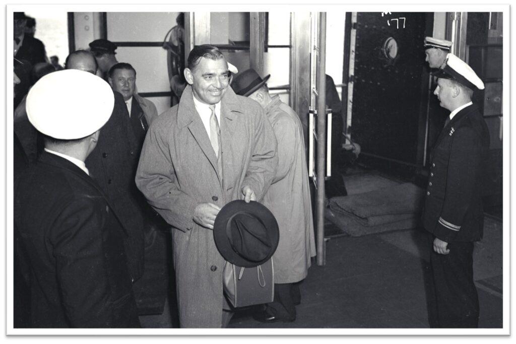 Clark Gable arrives in Hoboken before sailing to Europe. From the William H. Miller Collection.