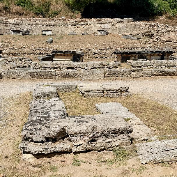The ceremonial site at ancient Olympia where the Olympic flame has been lit since 1936 and where it is scheduled to be lit again for the 2028 Olympic Games in Los Angeles. Credit: Monte Mathews