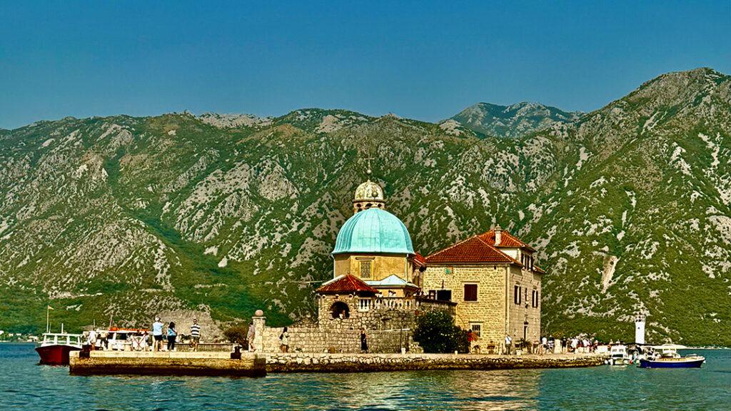 Our Lady of the Rocks sits on a small islet in the Bay of Kotor, Montenegro. Credit: Monte Mathews