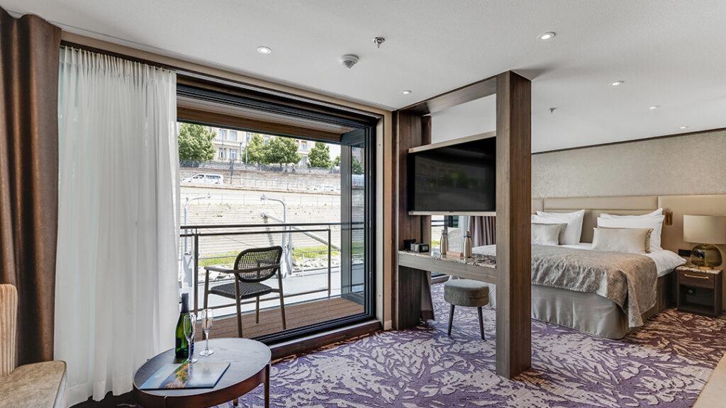 Suite aboard Riviera Radiance. Courtesy of Riviera Travel River Cruises.