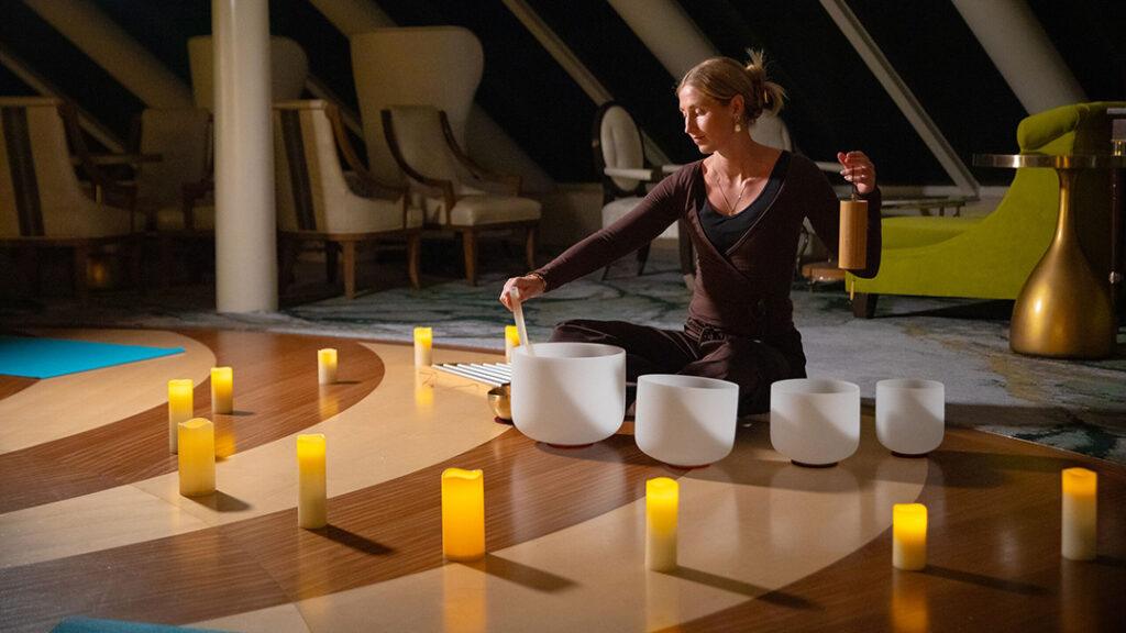 A sound bath session aboard a Crystal cruise ship. Credit: Crystal Cruises