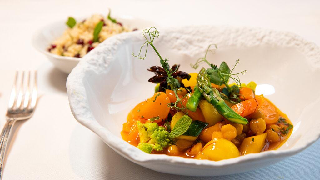 Crystal’s Chickpea Potato Tagine, featured among the line’s wellness culinary offerings. Credit: Crystal Cruises