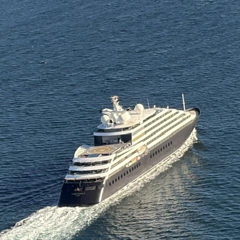 Scenic Eclipse II is photographed from one of the ship’s helicopters. Photo: Judi Cuervo