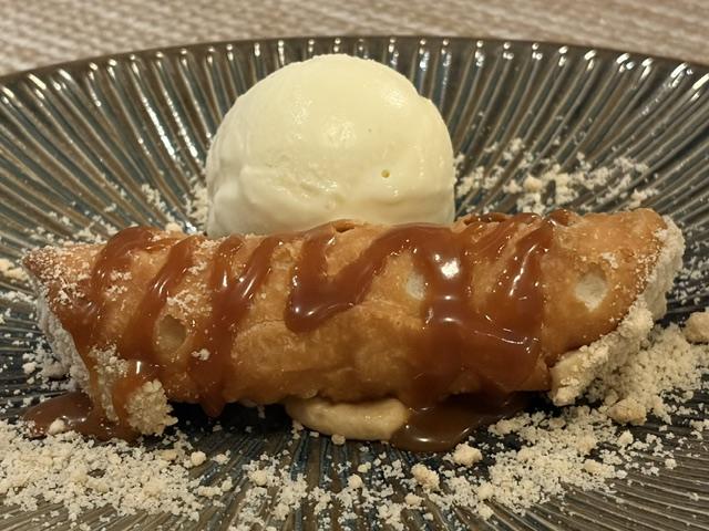 Walnut cannoli with ice cream is served for dessert at Elements aboard Scenic Eclipse II. Photo: Judi Cuervo