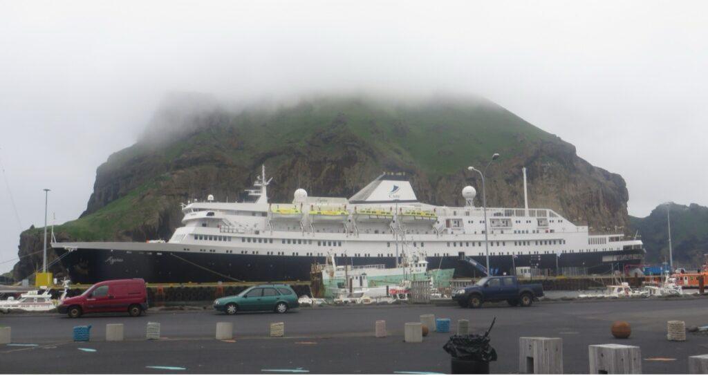 The former Stockholm as Azores at the Westman Islands in Iceland during her later cruise career. From the William H. Miller Collection.