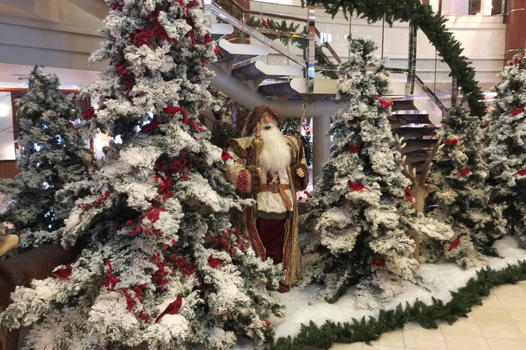 Christmas décor fills the atrium aboard Crystal Serenity. Photo: Gerry Barker