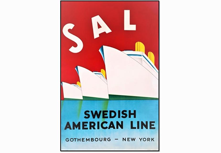 Swedish American Line poster promoting trans-Atlantic service between Gothenburg and New York. From the William H. Miller Collection.
